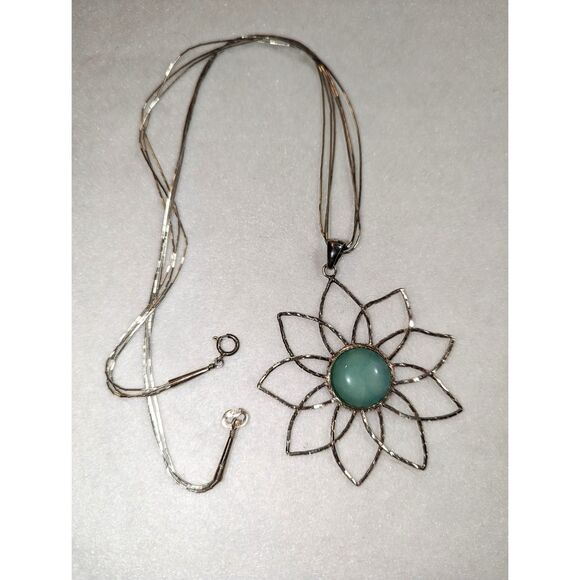 Milor Sterling Silver Chalcedony Flower Pendent on Triple Liquid Silver Chain - Picture 7 of 11
